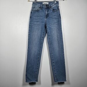 RSQ High Rise Straight Leg Raw Frayed Hem Denim Jeans Size 0/24